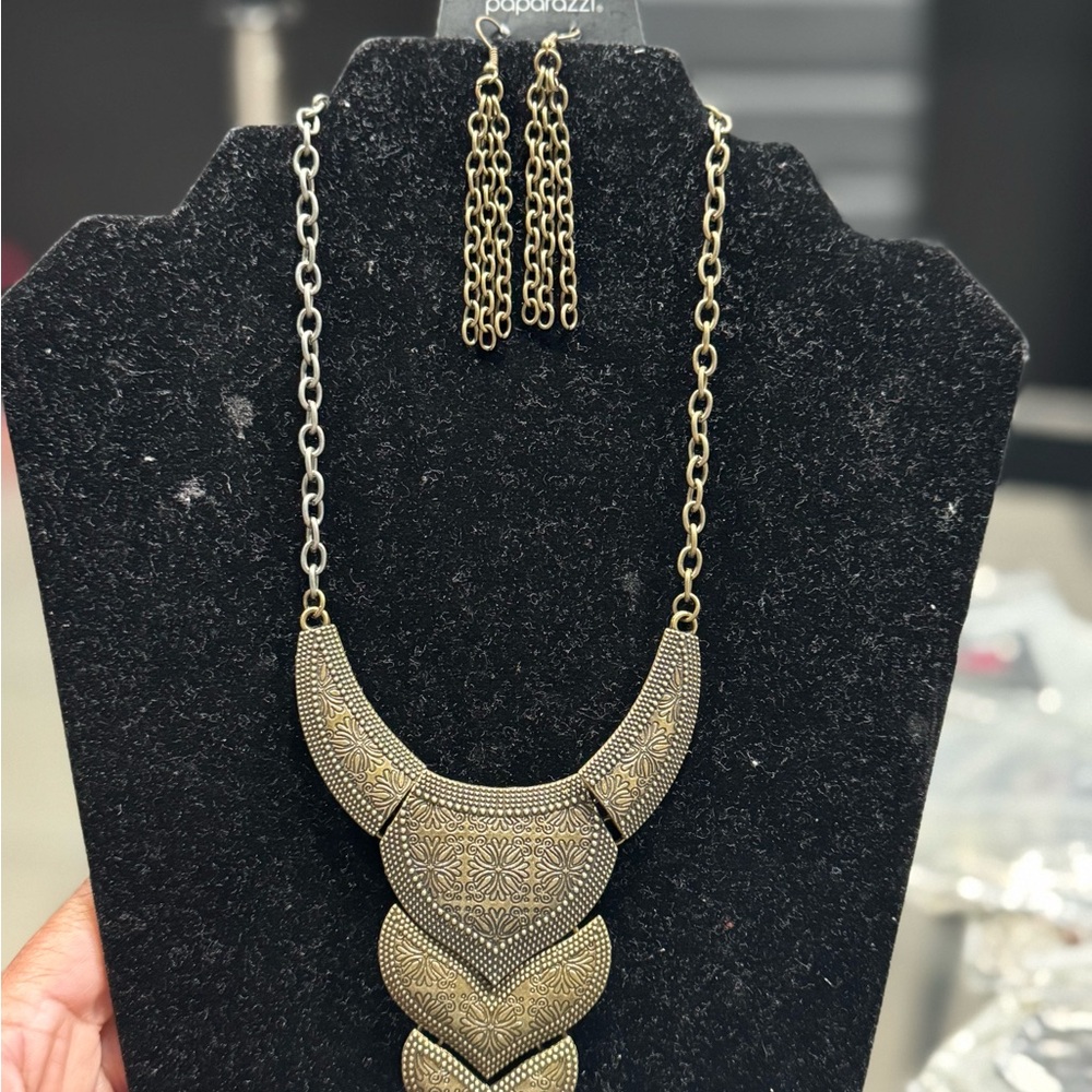 Paparazzi Gold Statement Necklace and Earring Set